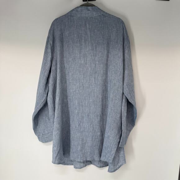 NWT Crown Linen Designs Shirt Dress Women 2 Blue Long Sleeve Coastal Oversized - Picture 2 of 10